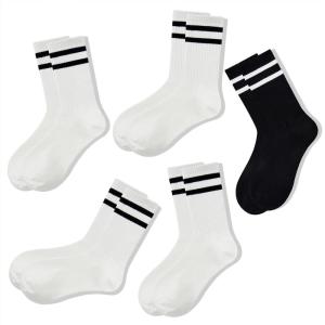 imageAmerican Trends Womens Striped Socks Retro Crew Socks Women Slouchy Athletic Calf Tube Socks5pack 4black1white