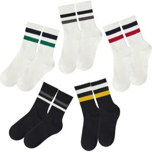 imageAmerican Trends Womens Striped Socks Retro Crew Socks Women Slouchy Athletic Calf Tube Socks5pack3white2black