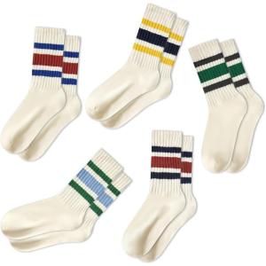 imageAmerican Trends Womens Striped Socks Retro Crew Socks Women Slouchy Athletic Calf Tube Socks5packblackgreenblackyellownavyredbluegreenbluered