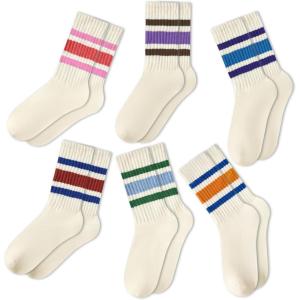 imageAmerican Trends Womens Striped Socks Retro Crew Socks Women Slouchy Athletic Calf Tube Socks6pack2