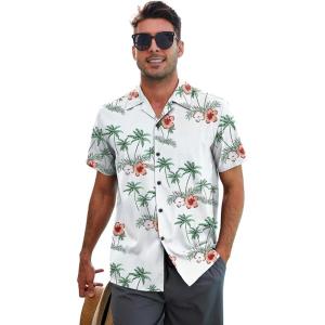 imageHawaiian Shirt for Men Button Down Short Sleeve Casual Beach Shirt Summer Wear Stylish Tropical Print Shirts1 A01 White With Palm Trees