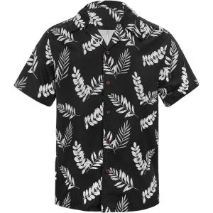 imageHawaiian Shirt for Men Button Down Short Sleeve Casual Beach Shirt Summer Wear Stylish Tropical Print Shirts1 Black White Leaf