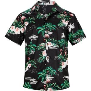 imageHawaiian Shirt for Men Button Down Short Sleeve Casual Beach Shirt Summer Wear Stylish Tropical Print Shirts1 Black With Flamingo