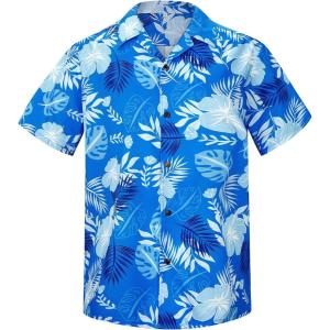 imageHawaiian Shirt for Men Button Down Short Sleeve Casual Beach Shirt Summer Wear Stylish Tropical Print Shirts1 Blue Leaf