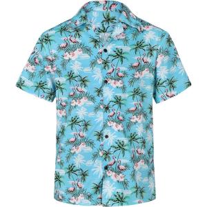 imageHawaiian Shirt for Men Button Down Short Sleeve Casual Beach Shirt Summer Wear Stylish Tropical Print Shirts1 Blue With Flamingo