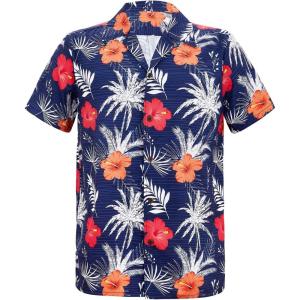 imageHawaiian Shirt for Men Button Down Short Sleeve Casual Beach Shirt Summer Wear Stylish Tropical Print Shirts1 Navy Coconut Flower