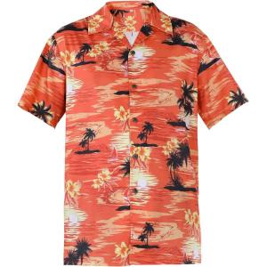 imageHawaiian Shirt for Men Button Down Short Sleeve Casual Beach Shirt Summer Wear Stylish Tropical Print Shirts1 Palm Trees Orange