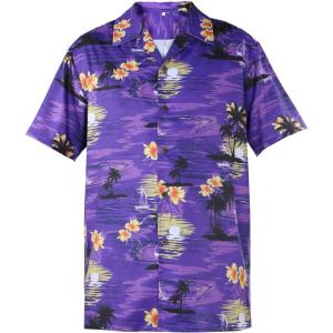 imageHawaiian Shirt for Men Button Down Short Sleeve Casual Beach Shirt Summer Wear Stylish Tropical Print Shirts1 Palm Trees Purple
