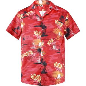 imageHawaiian Shirt for Men Button Down Short Sleeve Casual Beach Shirt Summer Wear Stylish Tropical Print Shirts1 Palm Trees Red