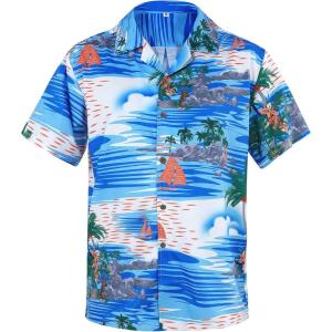 imageHawaiian Shirt for Men Button Down Short Sleeve Casual Beach Shirt Summer Wear Stylish Tropical Print Shirts2 Blue Island