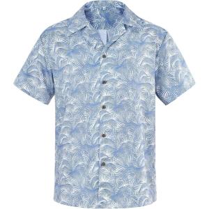 imageHawaiian Shirt for Men Button Down Short Sleeve Casual Beach Shirt Summer Wear Stylish Tropical Print Shirts2 Palm Leaf Blue