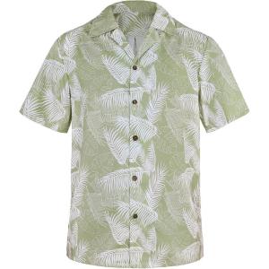 imageHawaiian Shirt for Men Button Down Short Sleeve Casual Beach Shirt Summer Wear Stylish Tropical Print Shirts2 Palm Leaf Green