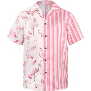 imageHawaiian Shirt for Men Button Down Short Sleeve Casual Beach Shirt Summer Wear Stylish Tropical Print Shirts2 Pink Flamingo