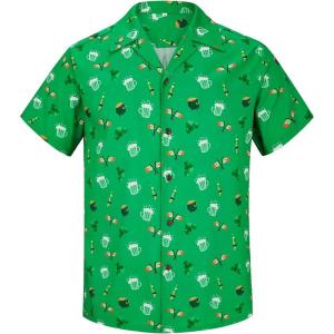 imageHawaiian Shirt for Men Button Down Short Sleeve Casual Beach Shirt Summer Wear Stylish Tropical Print Shirts3 Green Beer