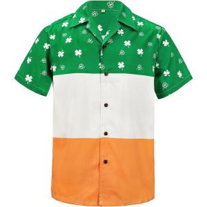 imageHawaiian Shirt for Men Button Down Short Sleeve Casual Beach Shirt Summer Wear Stylish Tropical Print Shirts3 Irish Flag