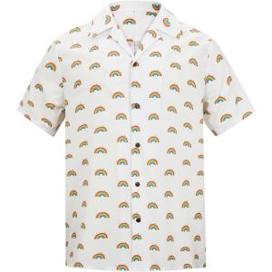 imageHawaiian Shirt for Men Button Down Short Sleeve Casual Beach Shirt Summer Wear Stylish Tropical Print Shirts3 Rainbow