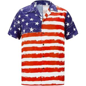 imageHawaiian Shirt for Men Button Down Short Sleeve Casual Beach Shirt Summer Wear Stylish Tropical Print Shirts4 American Flag