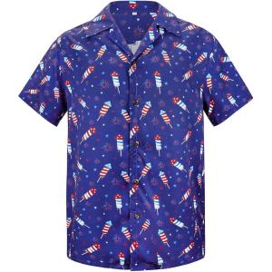 imageHawaiian Shirt for Men Button Down Short Sleeve Casual Beach Shirt Summer Wear Stylish Tropical Print Shirts4 Firework Tube