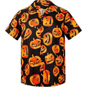 imageHawaiian Shirt for Men Button Down Short Sleeve Casual Beach Shirt Summer Wear Stylish Tropical Print Shirts5 Pumpkin Black