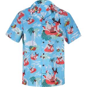 imageHawaiian Shirt for Men Button Down Short Sleeve Casual Beach Shirt Summer Wear Stylish Tropical Print Shirts6 Christmas Blue
