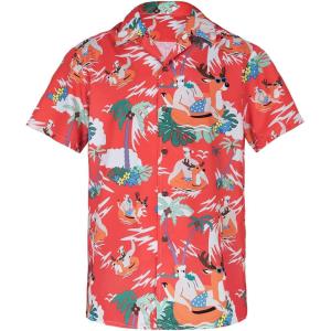 imageHawaiian Shirt for Men Button Down Short Sleeve Casual Beach Shirt Summer Wear Stylish Tropical Print Shirts6 Christmas Red