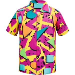imageHawaiian Shirt for Men Button Down Short Sleeve Casual Beach Shirt Summer Wear Stylish Tropical Print ShirtsGeometric Pink
