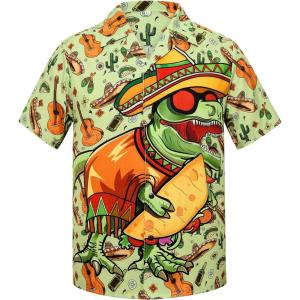 imageHawaiian Shirt for Men Button Down Short Sleeve Casual Beach Shirt Summer Wear Stylish Tropical Print ShirtsMexican Dinosaur