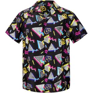 imageMens Hawaiian Shirt Floral Print Aloha Shirt Comfortable Novelty Button Down Shirts Casual Short Sleeve Beachwear for Men1 80s Geometric Black