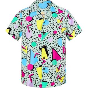 imageMens Hawaiian Shirt Floral Print Aloha Shirt Comfortable Novelty Button Down Shirts Casual Short Sleeve Beachwear for Men1 80s Geometric Green