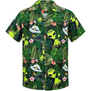 imageMens Hawaiian Shirt Floral Print Aloha Shirt Comfortable Novelty Button Down Shirts Casual Short Sleeve Beachwear for Men1 Alien