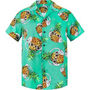 imageMens Hawaiian Shirt Floral Print Aloha Shirt Comfortable Novelty Button Down Shirts Casual Short Sleeve Beachwear for Men1 Blue Green Pineapple