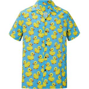 imageMens Hawaiian Shirt Floral Print Aloha Shirt Comfortable Novelty Button Down Shirts Casual Short Sleeve Beachwear for Men1 Blue Yellow Ducky