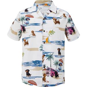 imageMens Hawaiian Shirt Floral Print Aloha Shirt Comfortable Novelty Button Down Shirts Casual Short Sleeve Beachwear for Men1 Dachshund