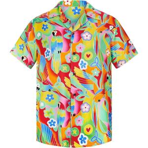 imageMens Hawaiian Shirt Floral Print Aloha Shirt Comfortable Novelty Button Down Shirts Casual Short Sleeve Beachwear for Men1 Flowery Parrot