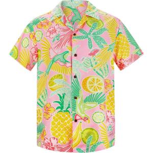 imageMens Hawaiian Shirt Floral Print Aloha Shirt Comfortable Novelty Button Down Shirts Casual Short Sleeve Beachwear for Men1 Fruit Parrot