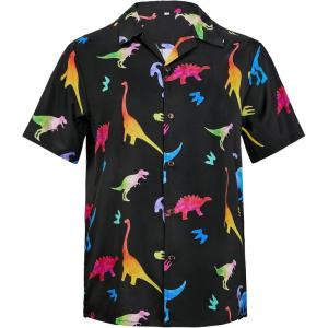 imageMens Hawaiian Shirt Floral Print Aloha Shirt Comfortable Novelty Button Down Shirts Casual Short Sleeve Beachwear for Men1 Neon Dinosaur