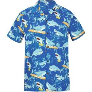imageMens Hawaiian Shirt Floral Print Aloha Shirt Comfortable Novelty Button Down Shirts Casual Short Sleeve Beachwear for Men1 Shark