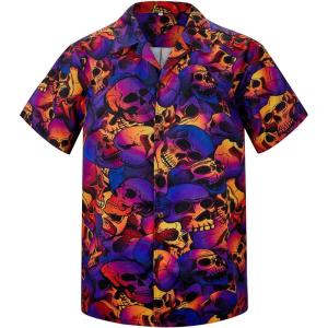imageMens Hawaiian Shirt Floral Print Aloha Shirt Comfortable Novelty Button Down Shirts Casual Short Sleeve Beachwear for Men3 Skull Neno