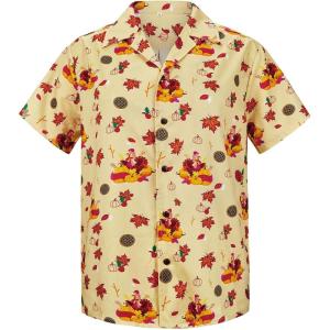 imageMens Hawaiian Shirt Floral Print Aloha Shirt Comfortable Novelty Button Down Shirts Casual Short Sleeve Beachwear for Men3 Turkey Cartoon