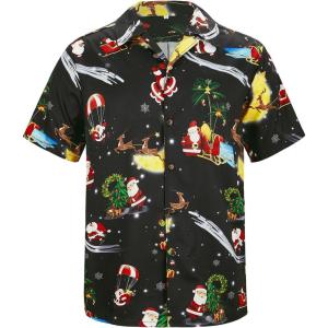 imageMens Hawaiian Shirt Floral Print Aloha Shirt Comfortable Novelty Button Down Shirts Casual Short Sleeve Beachwear for Men4 Christmas Santa