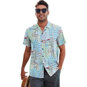 imageMens Hawaiian Shirt Floral Print Aloha Shirt Comfortable Novelty Button Down Shirts Casual Short Sleeve Beachwear for Men4 Ethnic Geometry
