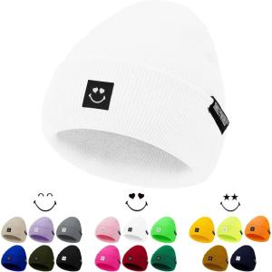 imageAmerican Trends Beanie for Men Women Winter Beanie Hat Cute Smiley Face Beanie Knit Hat Warm Soft Slouchy Beanie SmileyWorldA White
