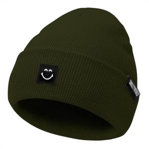 imageAmerican Trends Beanie for Men Women Winter Beanie Hat Cute Smiley Face Beanie Knit Hat Warm Soft Slouchy Beanie SmileyWorldArmygreen
