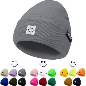 imageAmerican Trends Beanie for Men Women Winter Beanie Hat Cute Smiley Face Beanie Knit Hat Warm Soft Slouchy Beanie SmileyWorldGrey