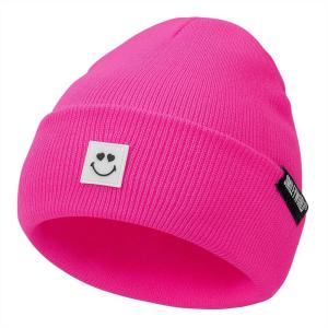 imageAmerican Trends Beanie for Men Women Winter Beanie Hat Cute Smiley Face Beanie Knit Hat Warm Soft Slouchy Beanie SmileyWorldHotpink