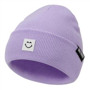 imageAmerican Trends Beanie for Men Women Winter Beanie Hat Cute Smiley Face Beanie Knit Hat Warm Soft Slouchy Beanie SmileyWorldLightpurple
