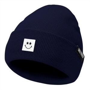 imageAmerican Trends Beanie for Men Women Winter Beanie Hat Cute Smiley Face Beanie Knit Hat Warm Soft Slouchy Beanie SmileyWorldNavy