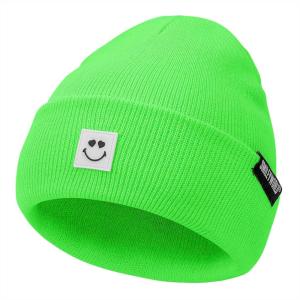 imageAmerican Trends Beanie for Men Women Winter Beanie Hat Cute Smiley Face Beanie Knit Hat Warm Soft Slouchy Beanie SmileyWorldNeongreen
