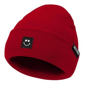 imageAmerican Trends Beanie for Men Women Winter Beanie Hat Cute Smiley Face Beanie Knit Hat Warm Soft Slouchy Beanie SmileyWorldRed