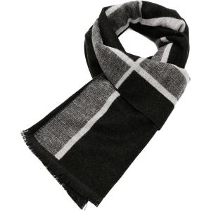 imageAmerican Trends Mens Winter Wool Scarf Plaid Tassel Scarf for Fall and Winter Long Soft Knit Fashion Classic Neck ScarvesBlack  White